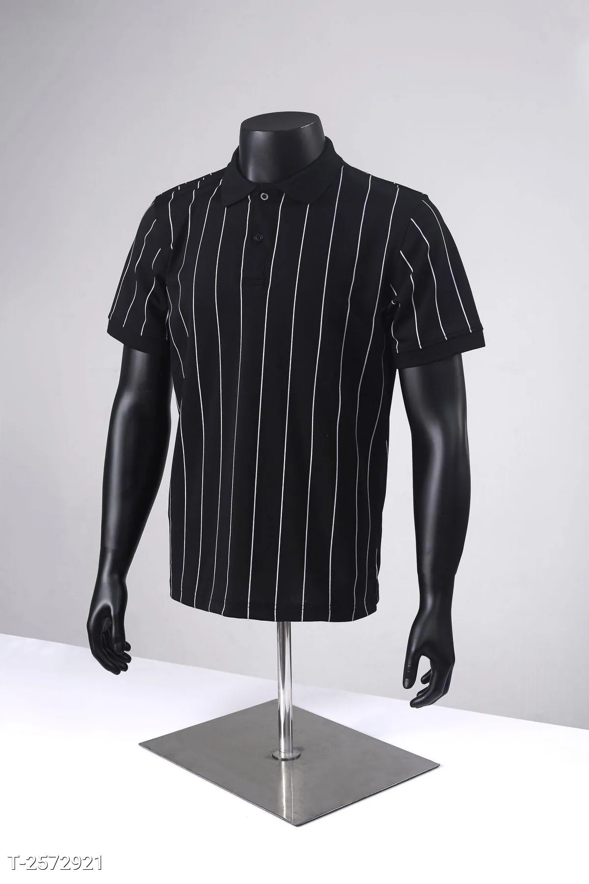 Áo Polo Nam Cổ Bẻ Ngắn Tay Vải Cá Sấu Họa Tiết Kẻ Sọc Dọc Co Giãn Style Hàn Quốc Màu Đen Kẻ - Ảnh chi tiết 1